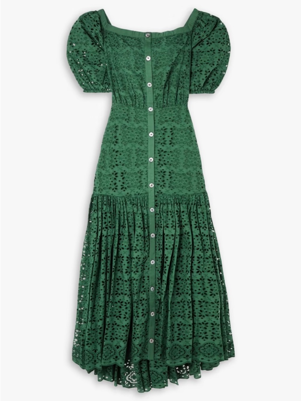Veronica Beard Emerald Green Eyelet Button-Front Maxi Dress